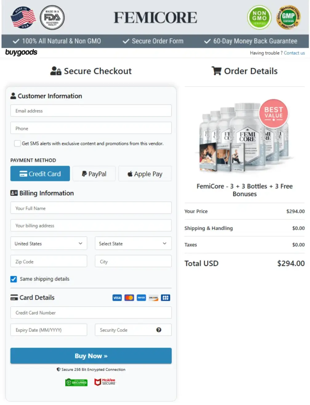 FemiCore secure checkout badge
